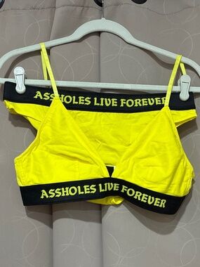 Assholes Live Forever Yellow Bralette and Underwear Set. NWOT.